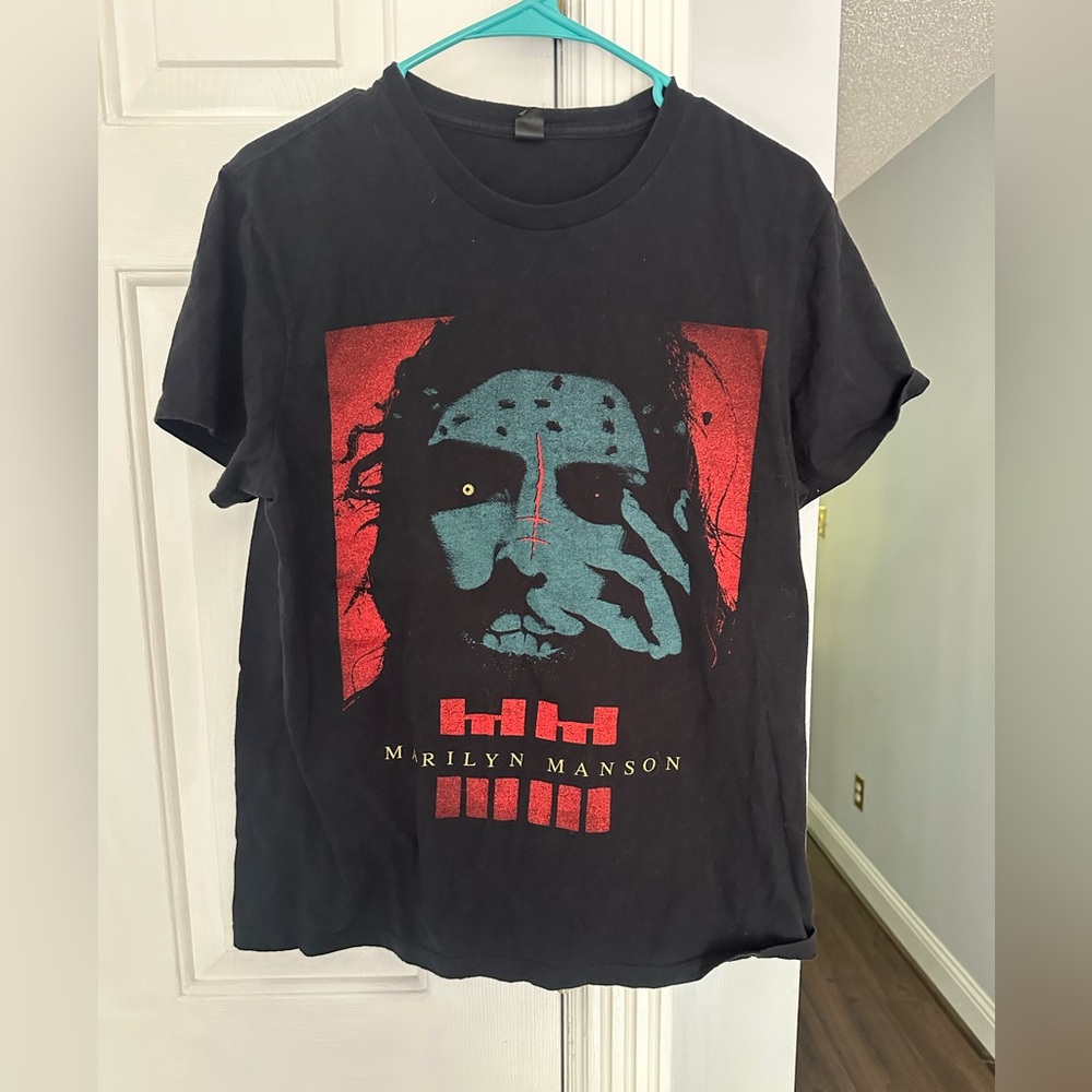 GUC Marilyn Manson Black Shirt Teal Face Bay Island Men’s Tag Size Large